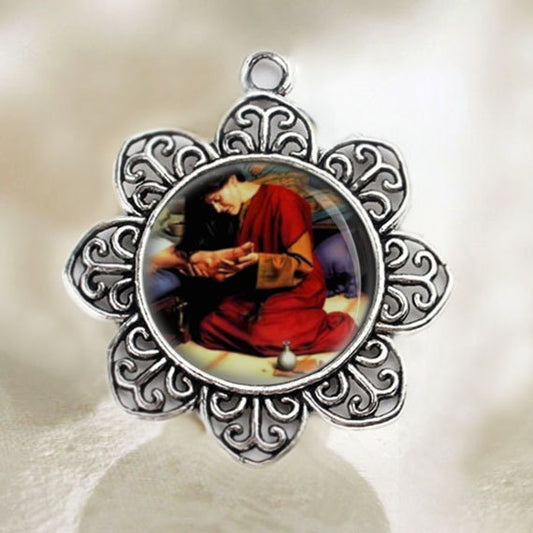 St Mary Magdalene Washes Jesus Feet Catholic Flower Shape Pendant