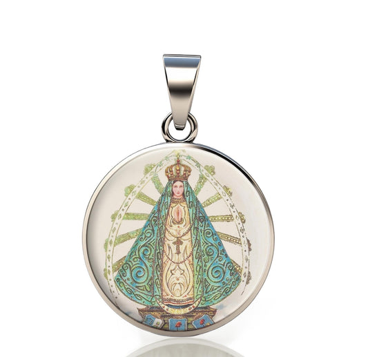 Our Lady Lujan Catholic Mary 925 Sterling Silver I Round Pendant Christian Religious Medal Small 20mm