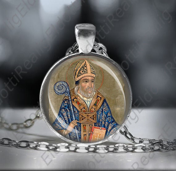 St Aldhelm Orthodox Necklace Silvertone 1 inch Medal w 24'' Chain Pendant