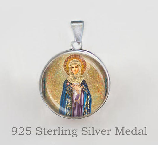 Sweet Holy Mother Mary - Religious Christian 925 Sterling Silver Medal. Religious Pendant. Christian Medal
