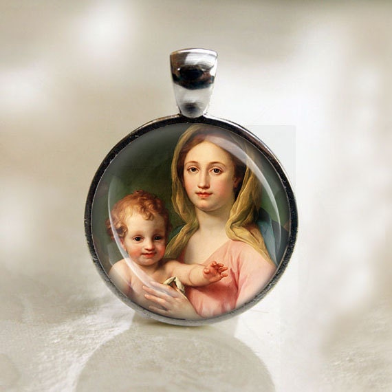 Madonna and Child by Anton Raphael Mengs Catholic Medal. Virgin Mary and Jesus Pendant