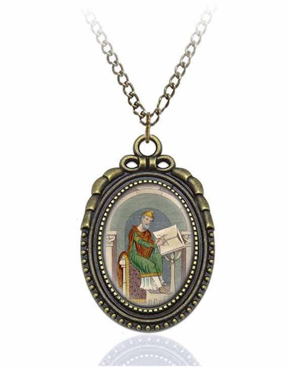 St Wulfstan Catholic Necklace Bronze Medal w Chain Oval Pendant Saint
