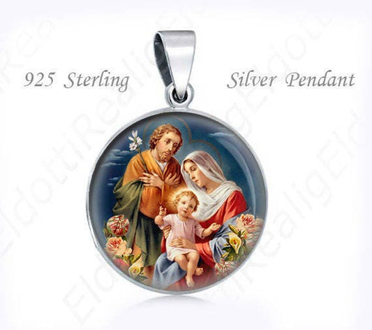 Holy Family 925 Sterling Silver Catholic Medal. St Joseph, St Anne, Child Jesus Religious Pendant. Medal for Necklace Jewelry Christian