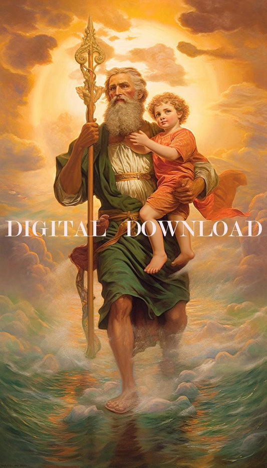 St Christopher Patron Saint of Travelers Religious Print Art DIGITAL DOWNLOAD