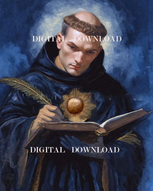 Saint Thomas Aquinas Oil Painting Style Religious Art | Theologian & Philosopher | Digital Download