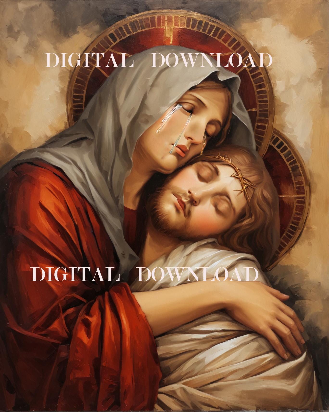 Our Lady of Sorrows Mary with Jesus Print Religious Art DIGITAL DOWNLOAD