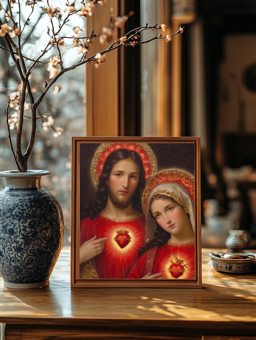 Two Hearts Immaculate Mary and Sacred Jesus Religious Art DIGITAL DOWNLOAD