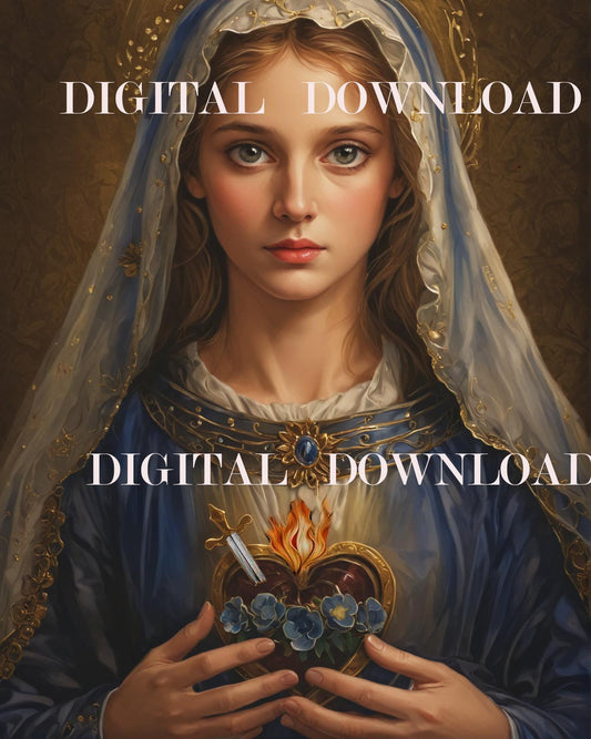 Our Lady Mary Immaculate Heart Print Art DIGITAL DOWNLOAD