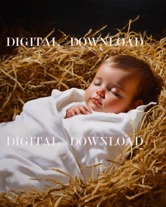 Sleeping Baby Jesus Swaddled in White Linen Religious Art DIGITAL DOWNLOAD