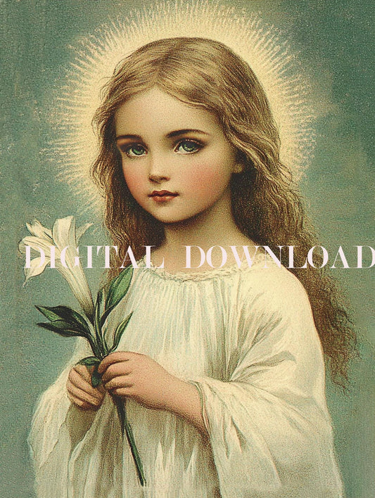 Child Mother Mary Our Lady Little Girl Print Religious Art DIGITAL DOWNLOAD