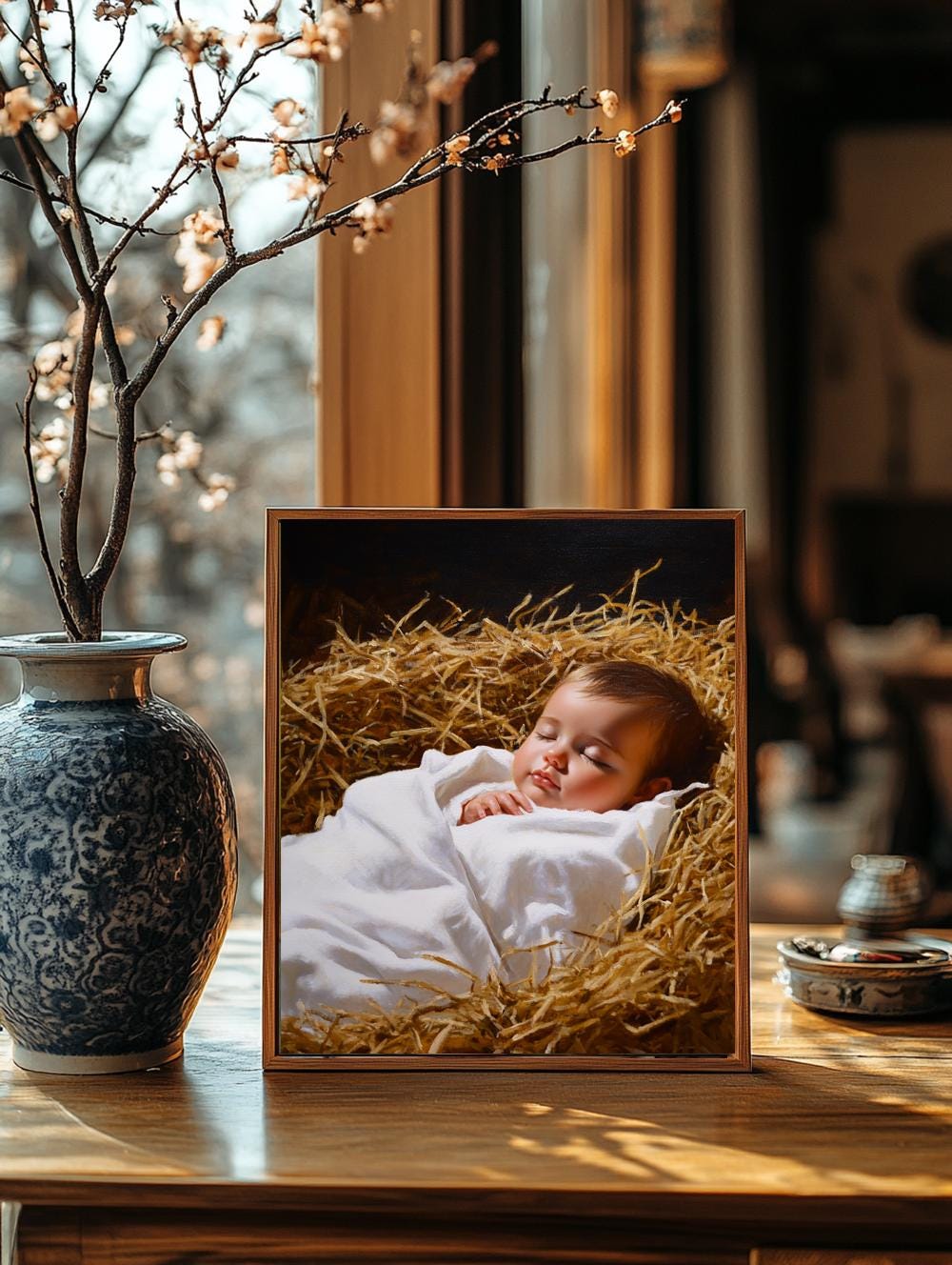 Sleeping Baby Jesus Swaddled in White Linen Religious Art DIGITAL DOWNLOAD