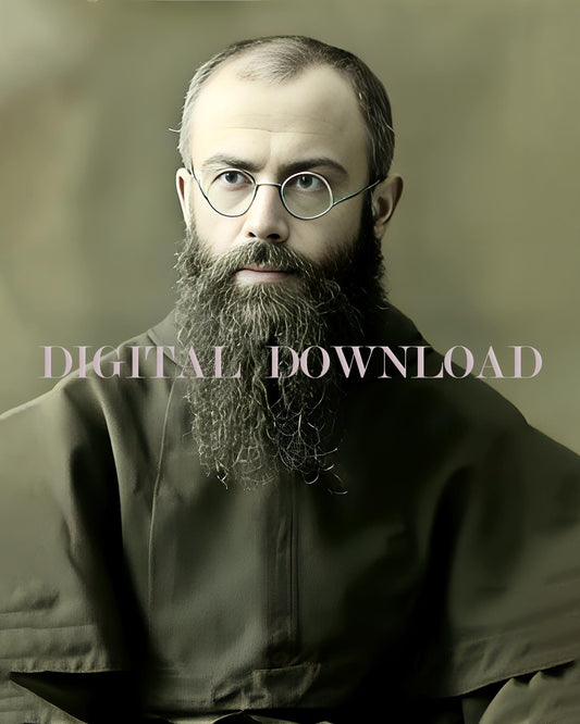 St Maximilian Kolbe Digital Download | Religious Art Print | Vintage Restored Photo | Catholic Home Decor & Wall Art