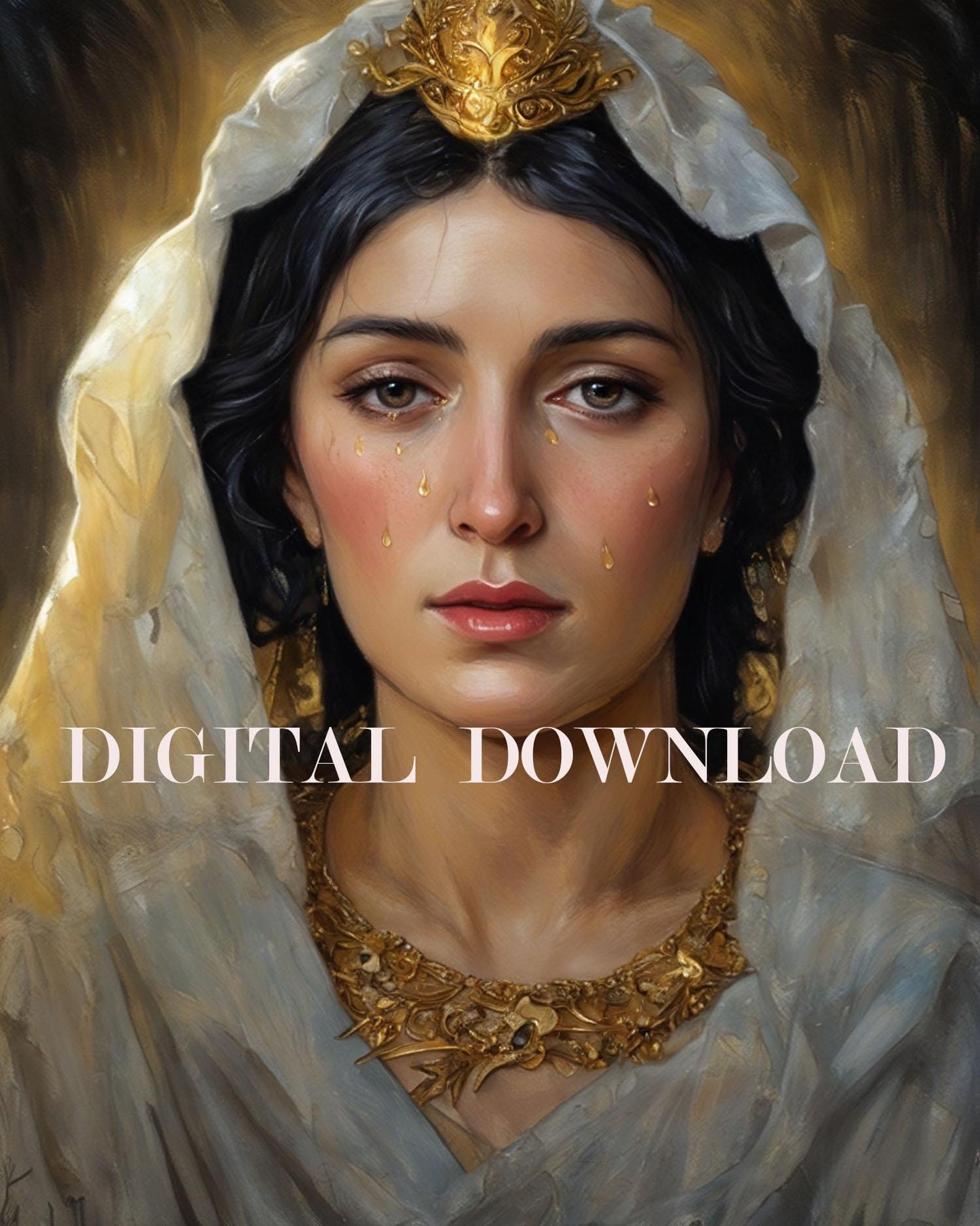 Our Lady Sorrows Golden Tears Religious Art DIGITAL DOWNLOAD Catholic Print