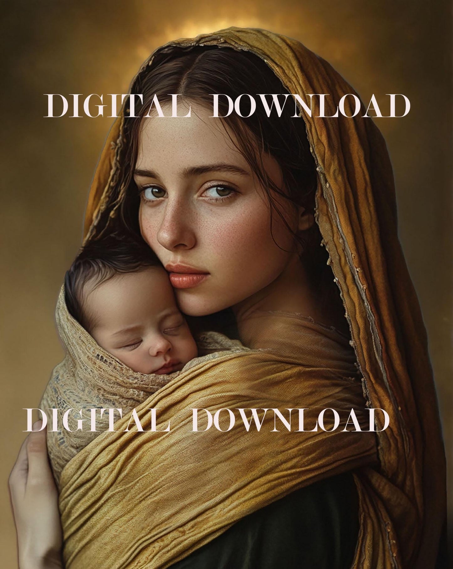 Baby Jesus and Mother Mary | Wearing Sling Wrapping Digital Catholic Religious Art Print Download