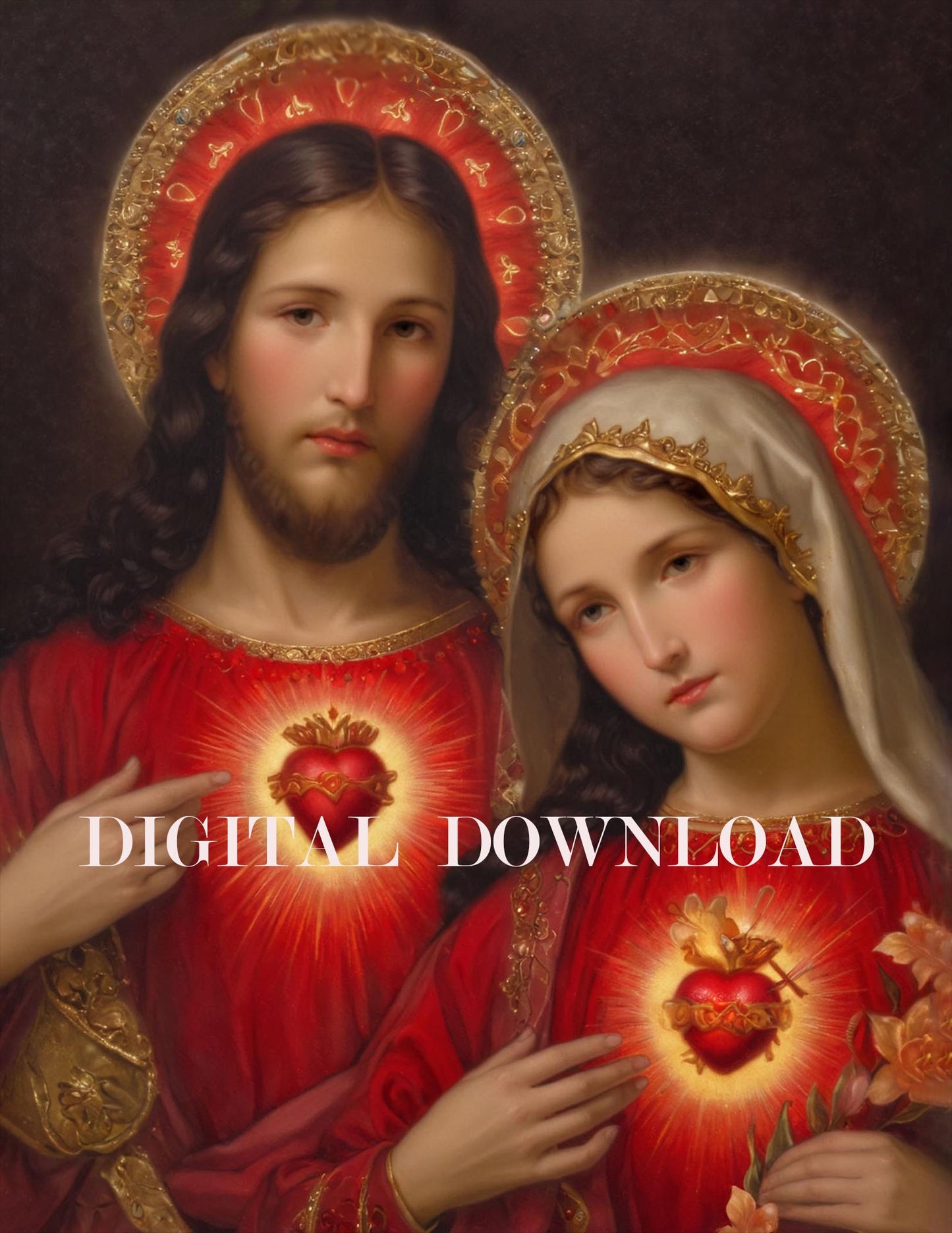 Two Hearts Immaculate Mary and Sacred Jesus Religious Art DIGITAL DOWNLOAD