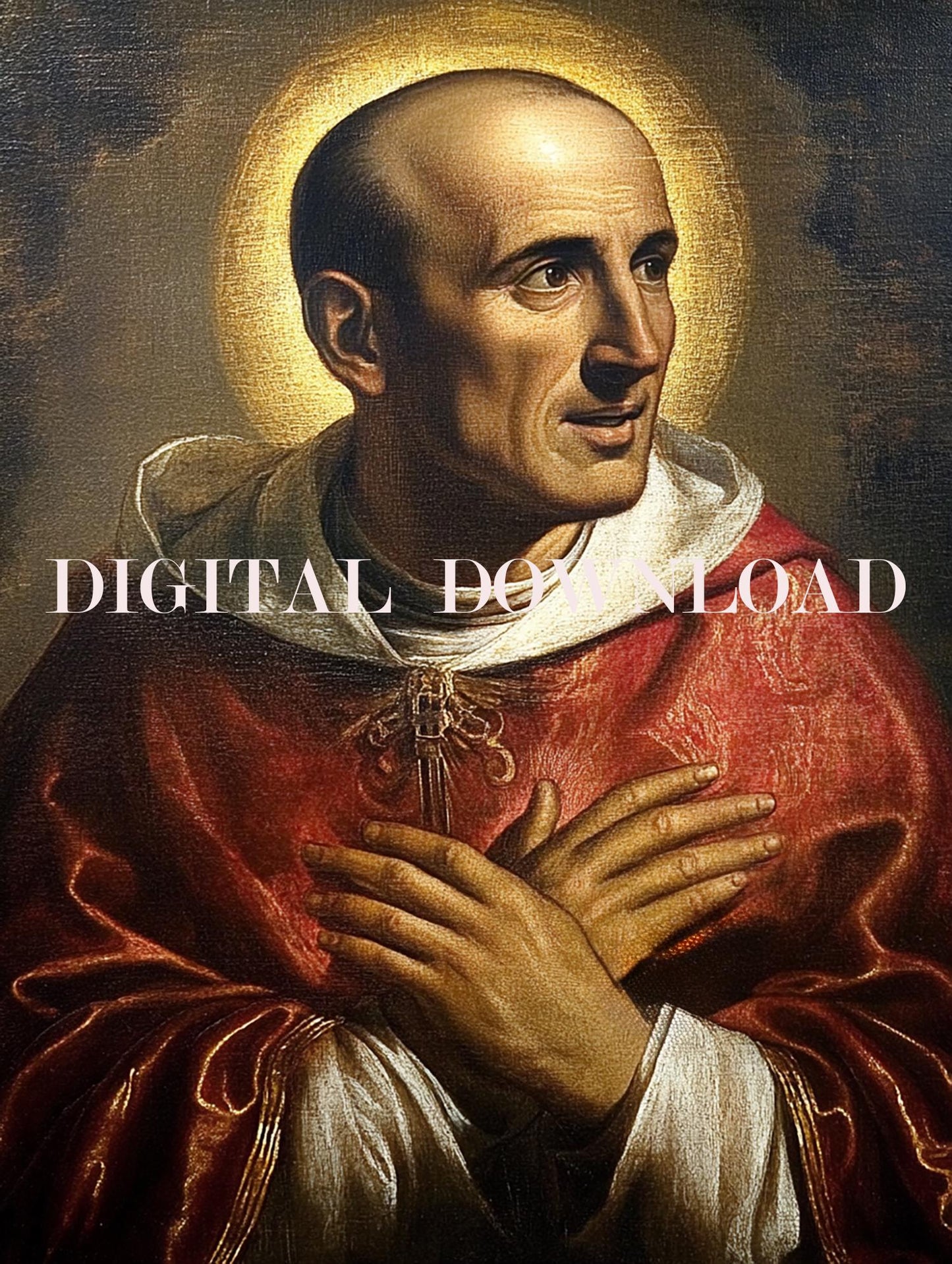 Saint Charles Borromeo Oil Painting Style DIGITAL DOWNLOAD Religious Print