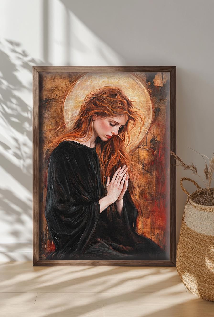 Saint Mary Magdalene in Black Dress Digital Download | Religious Art Print | Spiritual Wall Decor & Inspirational Home Art