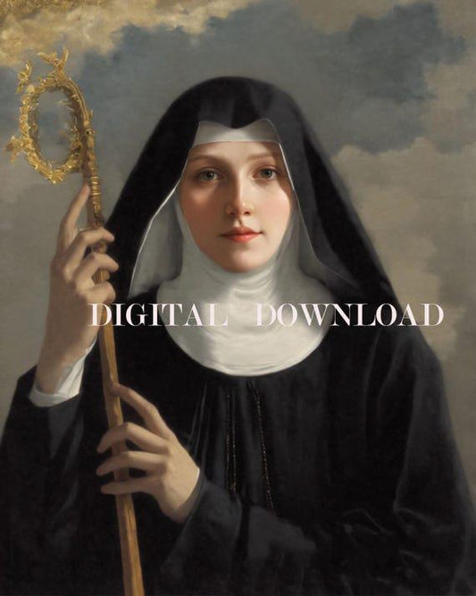 Saint Scholastica Religious Art Print | Patron Saint of Prayer & Spirituality | Digital Download