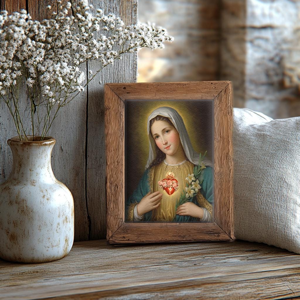Immaculate Heart of Mary Religious Art Print | Marian Devotional Artwork | Digital Download