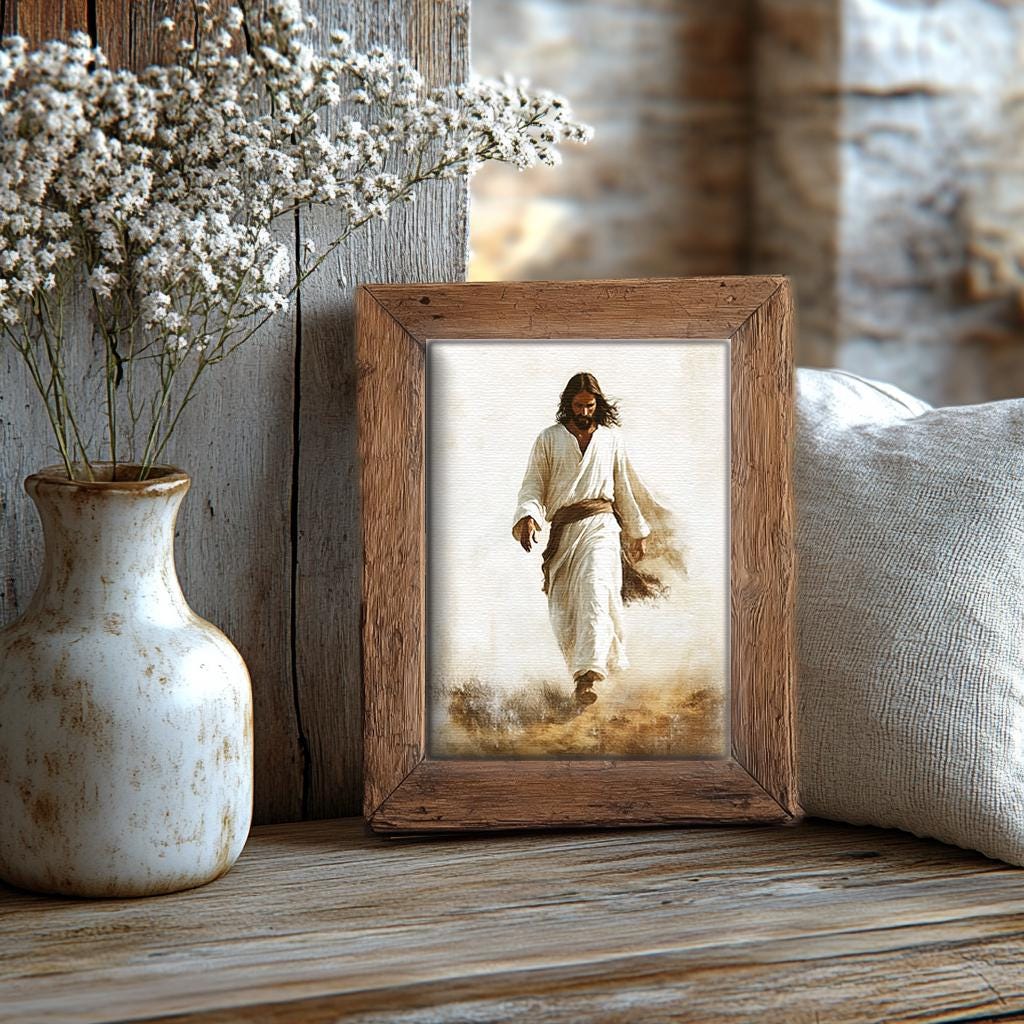 Jesus Walking Through the Desert Print | Religious Art Digital Download, Inspirational Decor, Faith Wall Art, Christian Gift