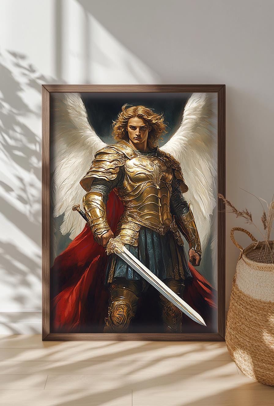 Catholic Print - Saint Michael the Archangel Religious Artwork, Art Print, Digital Download, Spiritual Decor for Home & Office