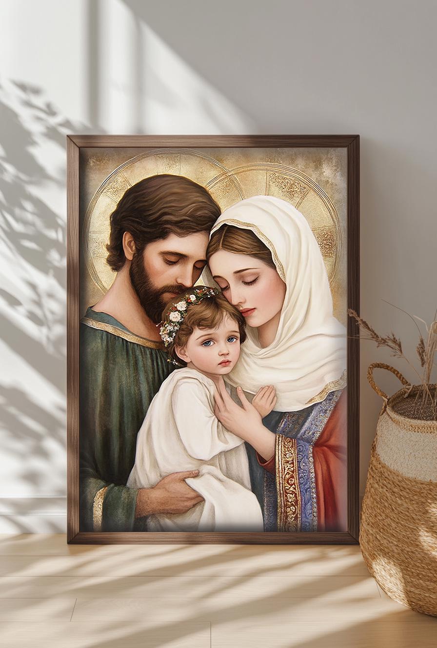 Holy Family Art Print - Digital Download, Religious Wall Decor, Christmas Artwork, Instant Download, Spiritual Home Decor