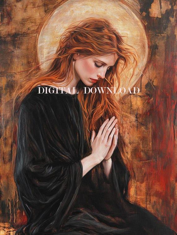 Saint Mary Magdalene in Black Dress Digital Download | Religious Art Print | Spiritual Wall Decor & Inspirational Home Art