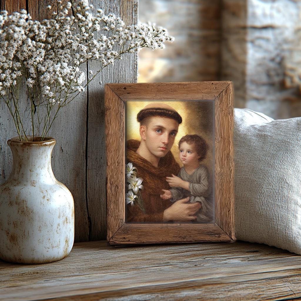Saint Anthony with Baby Jesus Religious Art DIGITAL DOWNLOAD Custom Print