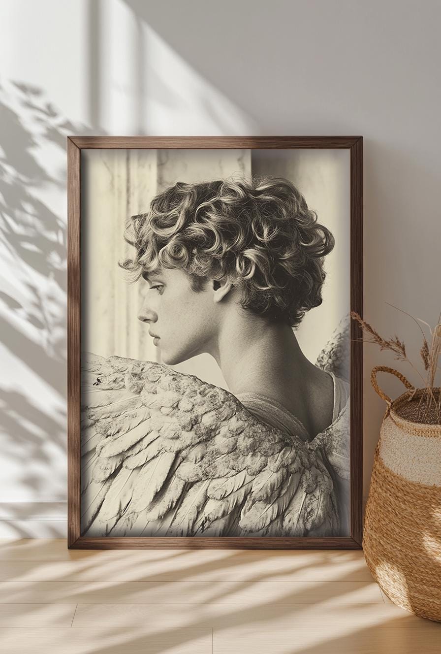 Guardian Angel Black White Print | Religious Art Digital Download | Spiritual Decor for Home & Office | Instant Wall Art