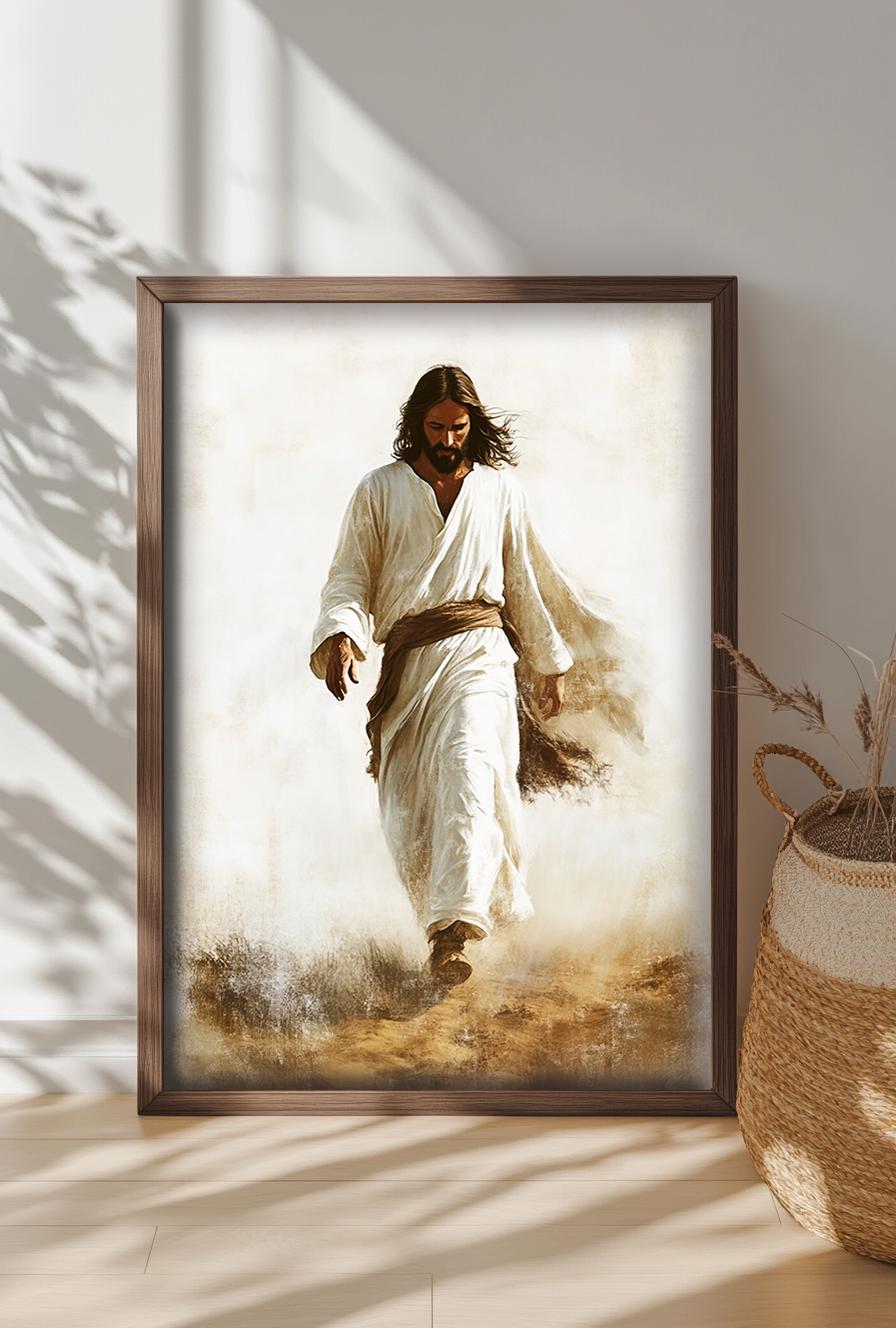 Jesus Walking Through the Desert Print | Religious Art Digital Download, Inspirational Decor, Faith Wall Art, Christian Gift