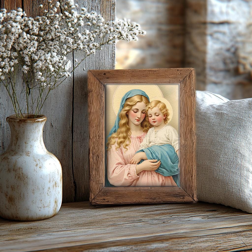 Mother Mary and Baby Jesus DIGITAL DOWNLOAD Religious Art Print Christian