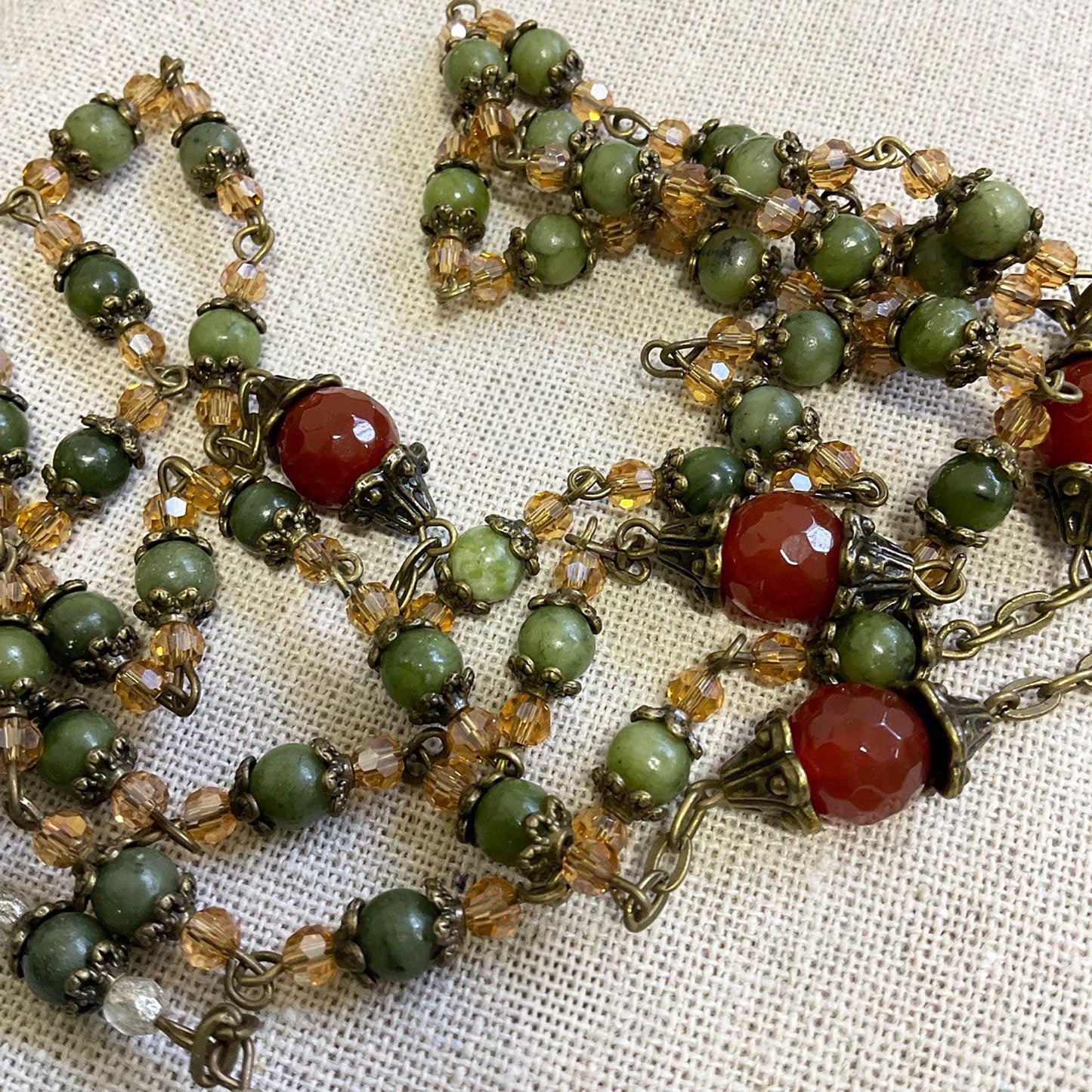 Ecce Homo Crown of Thorns Rosary - Handcrafted Jesus Christ Prayer Beads with Jade Gemstones & Bronze Crucifix
