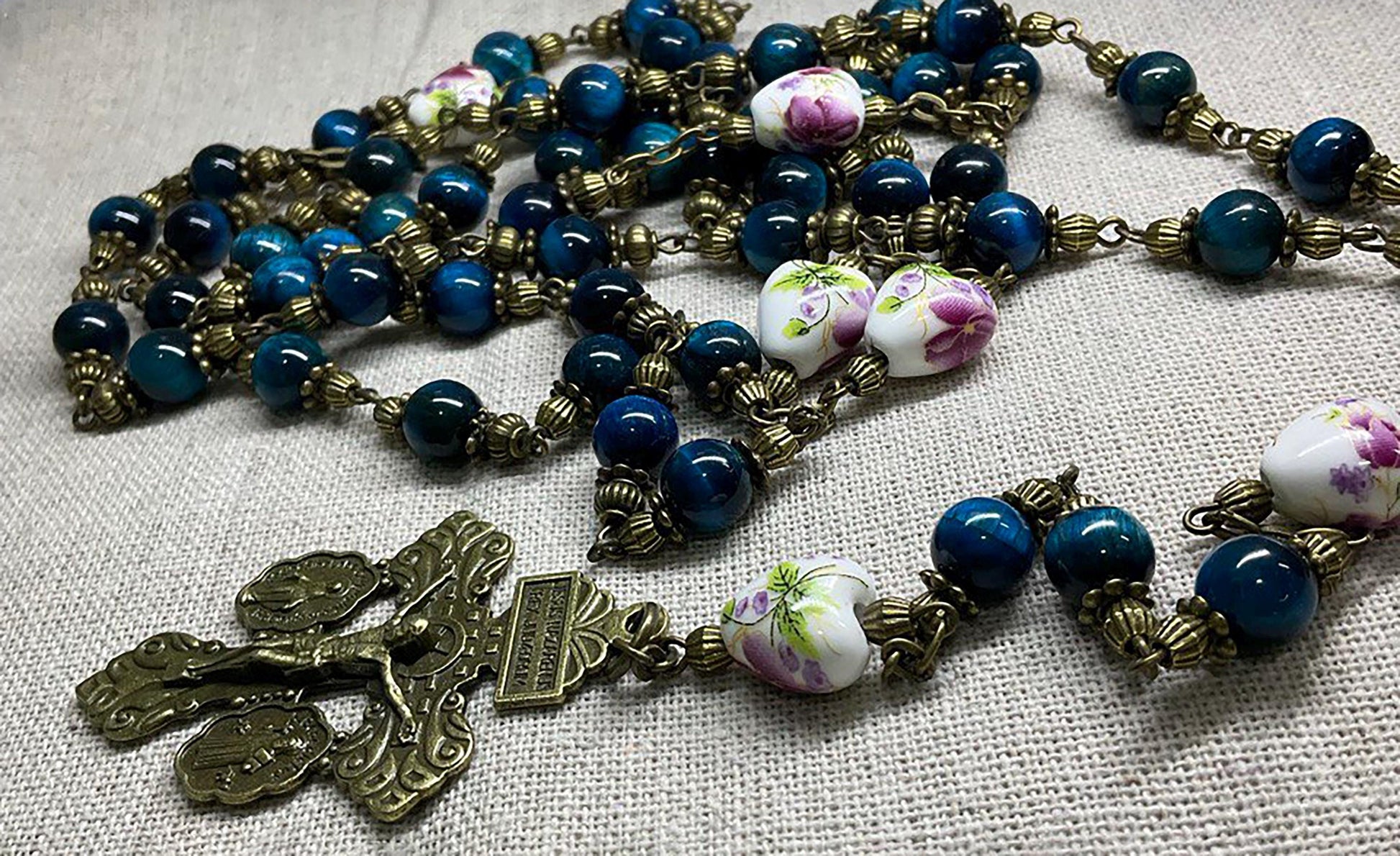 Catholic Rosary – Pardon Crucifix & St. Michael the Archangel Centerpiece – Handmade Devotional Beads
