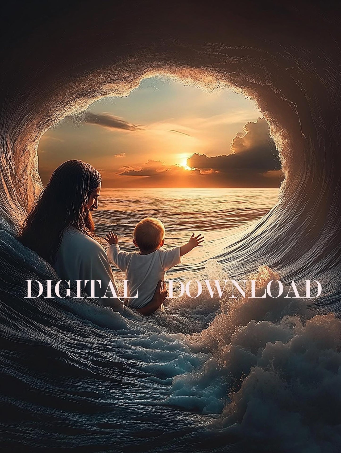 Hope – Jesus Holding a Baby In the Middle of Stormy Sea