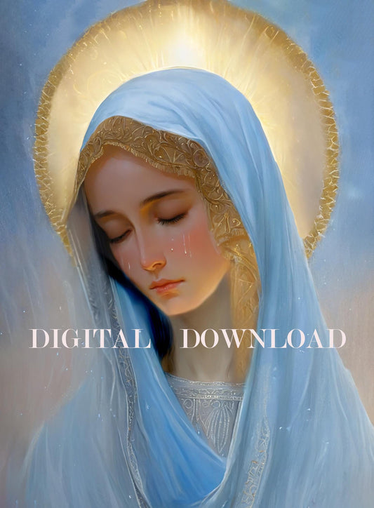Sorrowful Mother Mary DIGITAL DOWNLOAD - Our Lady Tears Catholic Religious Art Print Christian