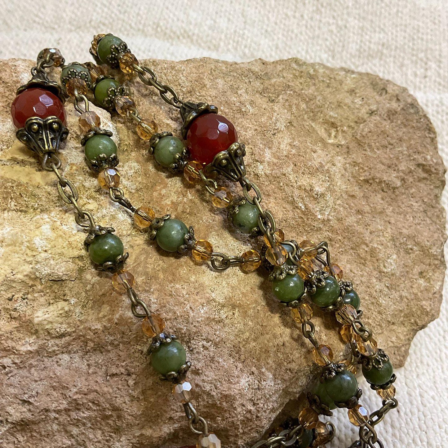 Ecce Homo Crown of Thorns Rosary - Handcrafted Jesus Christ Prayer Beads with Jade Gemstones & Bronze Crucifix