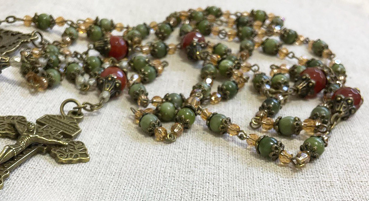 Ecce Homo Crown of Thorns Rosary - Handcrafted Jesus Christ Prayer Beads with Jade Gemstones & Bronze Crucifix