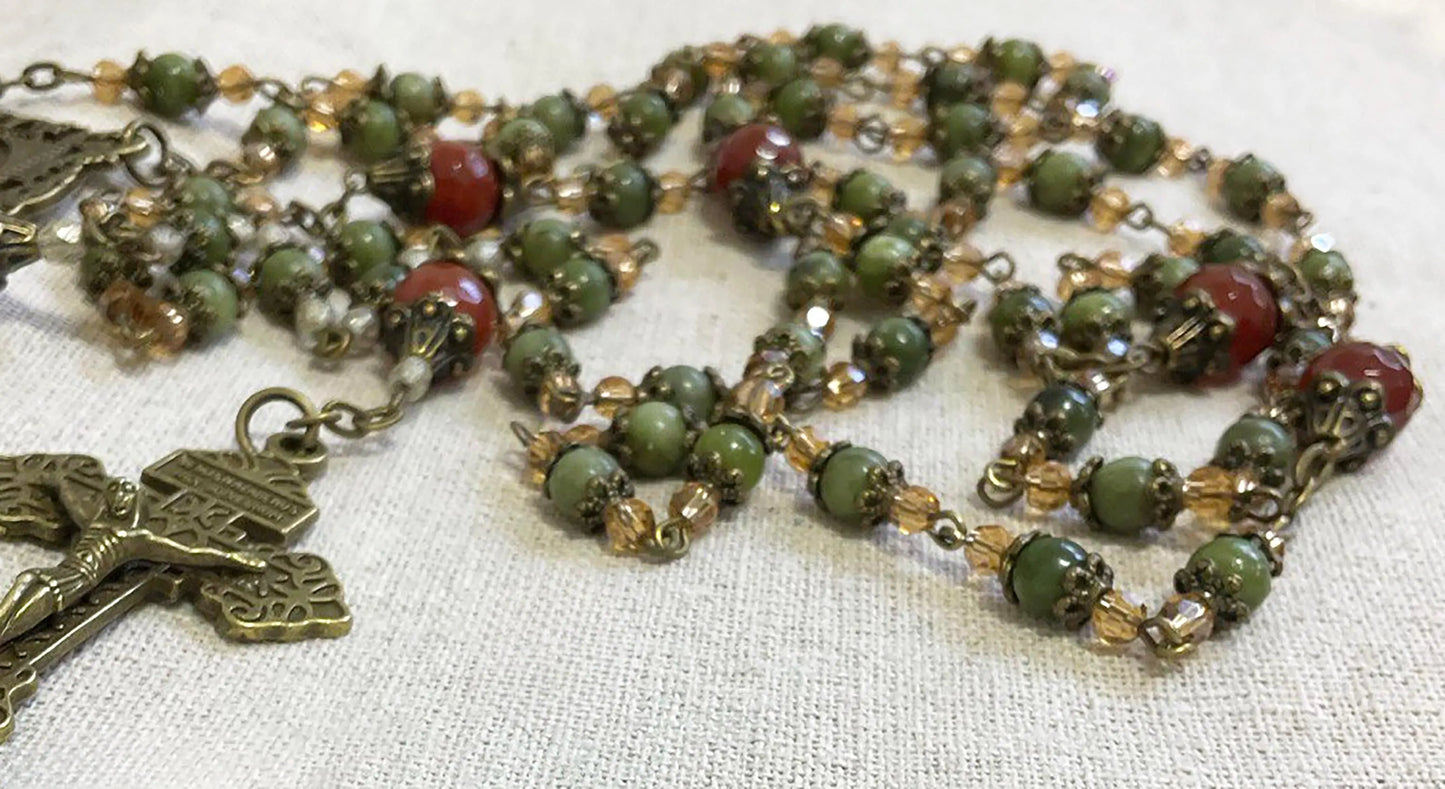 Mother Teresa Rosary - Prayer Beads with Jade Gemstones & Bronze Crucifix