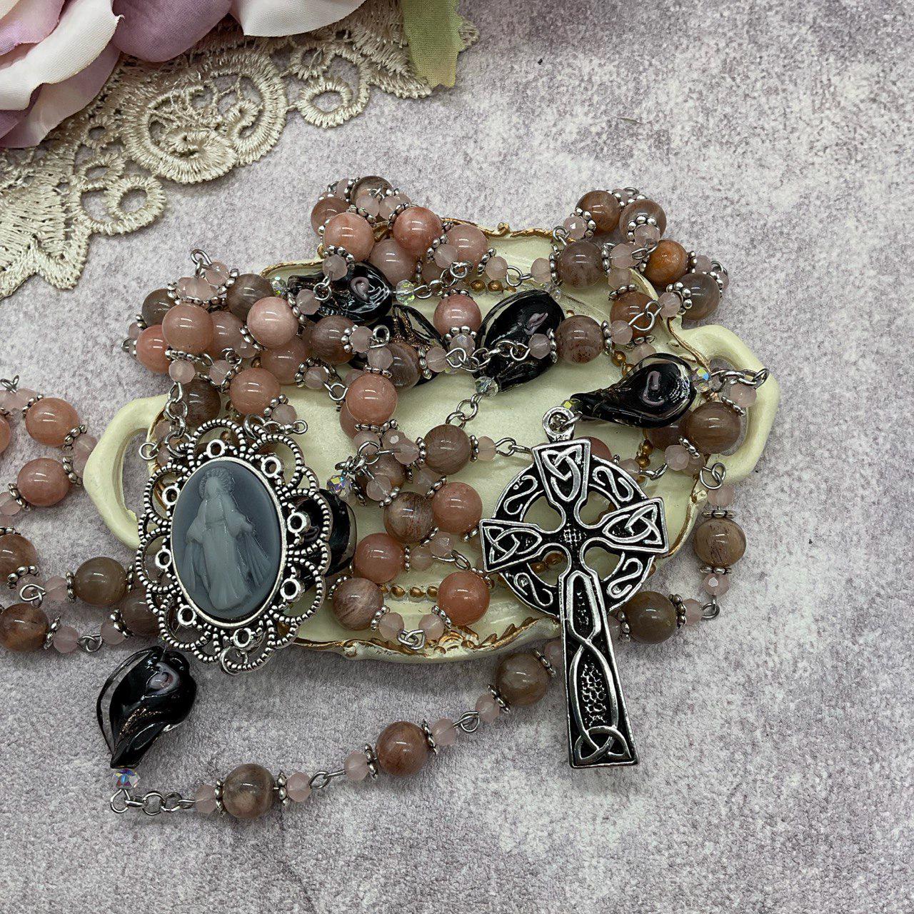 Our Lady of Graces Sunstone Beaded Rosary | Our Lady of Miraculous Rosary