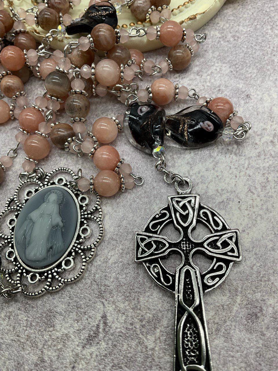 Our Lady of Graces Sunstone Beaded Rosary | Our Lady of Miraculous Rosary
