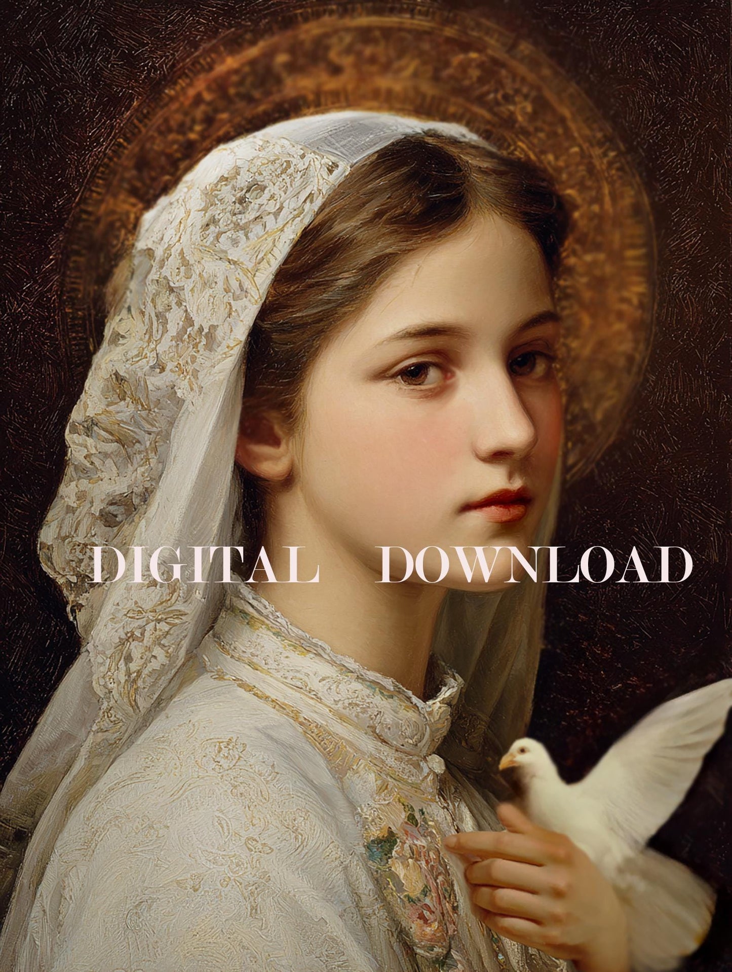St Maria Goretti with White Veil Catholic Digital Art DOWNLOAD Poster, Decor