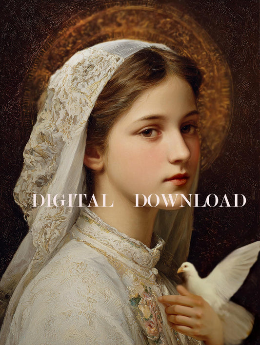 St Maria Goretti with White Veil Catholic Digital Art DOWNLOAD Poster, Decor