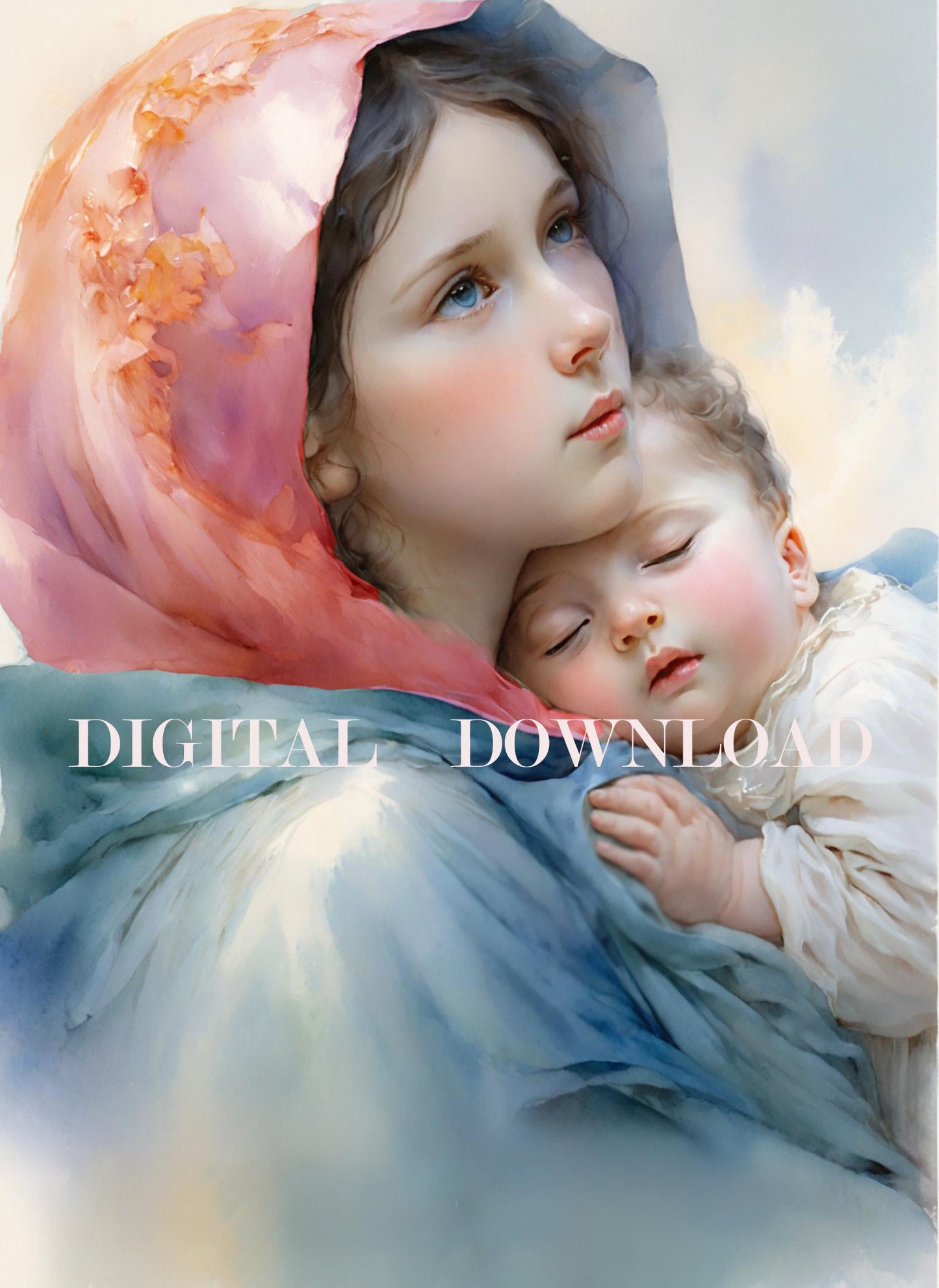 Madonna of the Streets Watercolor Style - Mary And baby Jesus Catholic Art DIGITAL DOWNLOAD Religious Art Print Christian