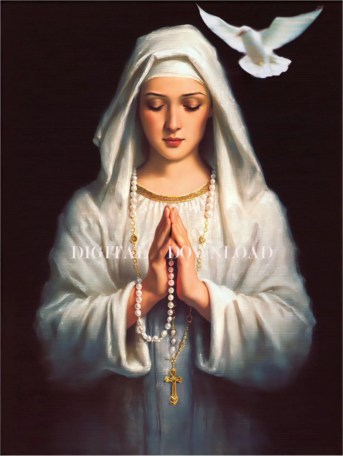 Our Lady Mary Of the Rosary Religious Catholic Art DIGITAL DOWNLOAD - Wall Decor