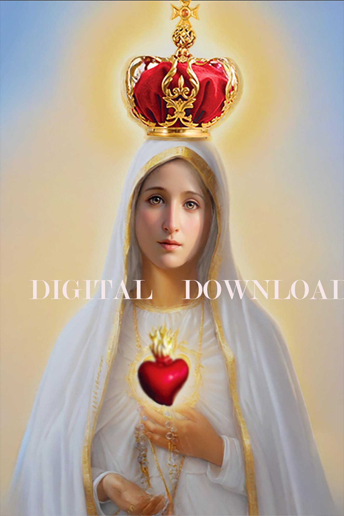 Mary Fatima Catholic Art DIGITAL DOWNLOAD Print, Home Church Decor