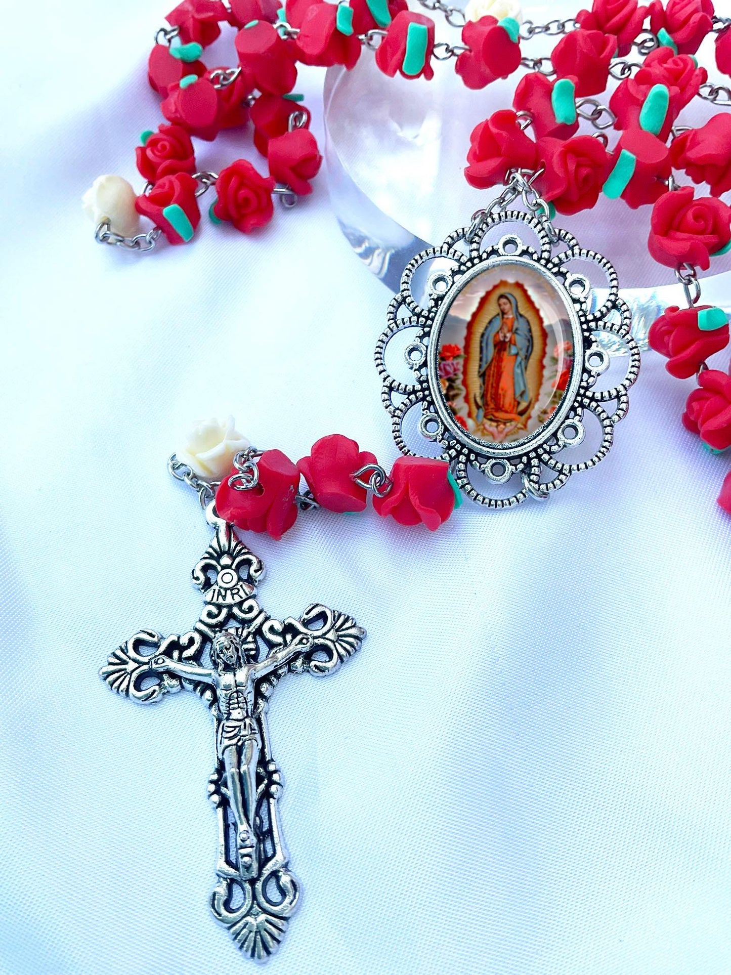 Our Lady of Guadalupe Red Roses Rosary - Catholic Virgin Mary Prayer Beads for Devotion