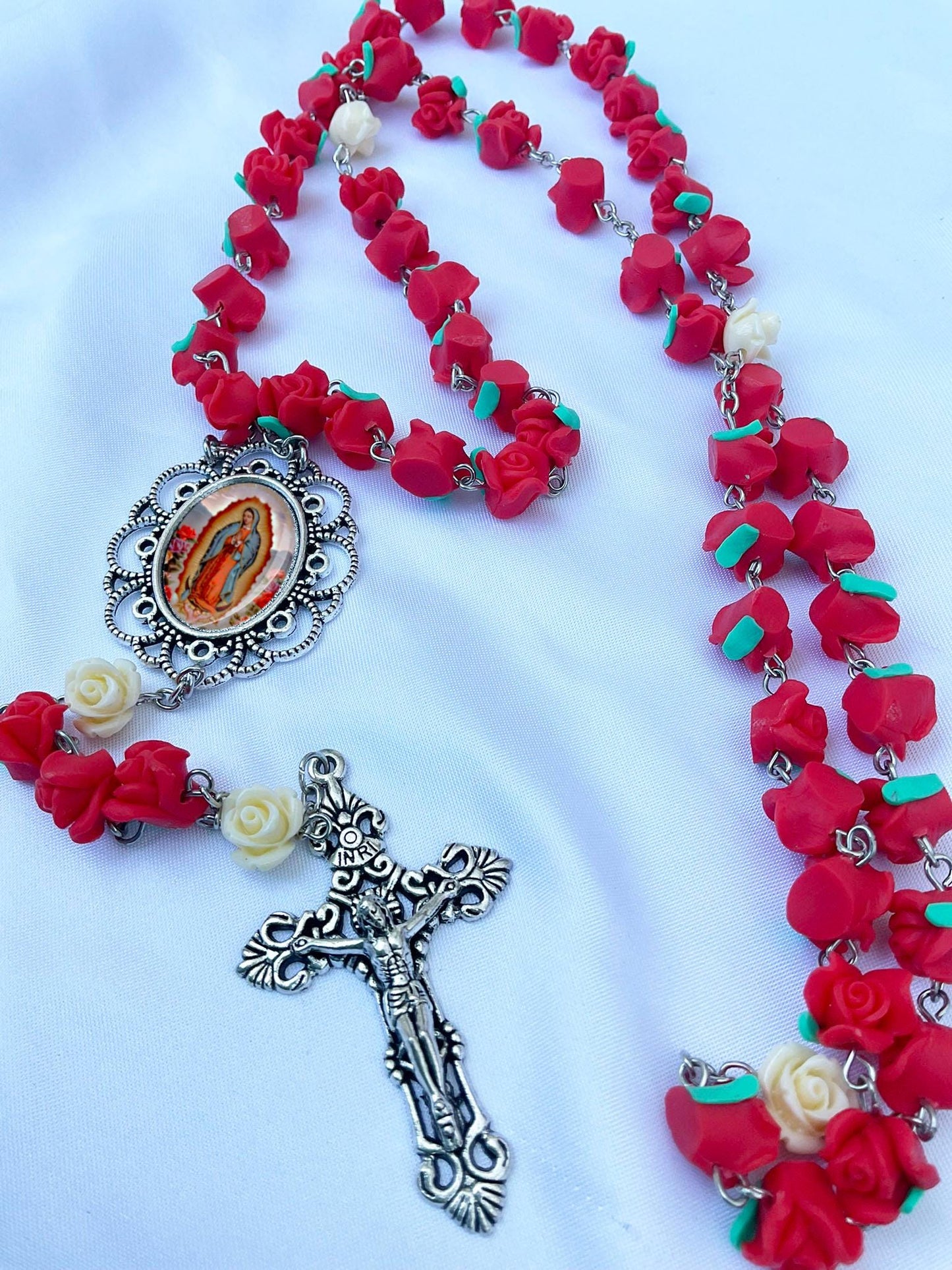 Our Lady of Guadalupe Red Roses Rosary - Catholic Virgin Mary Prayer Beads for Devotion