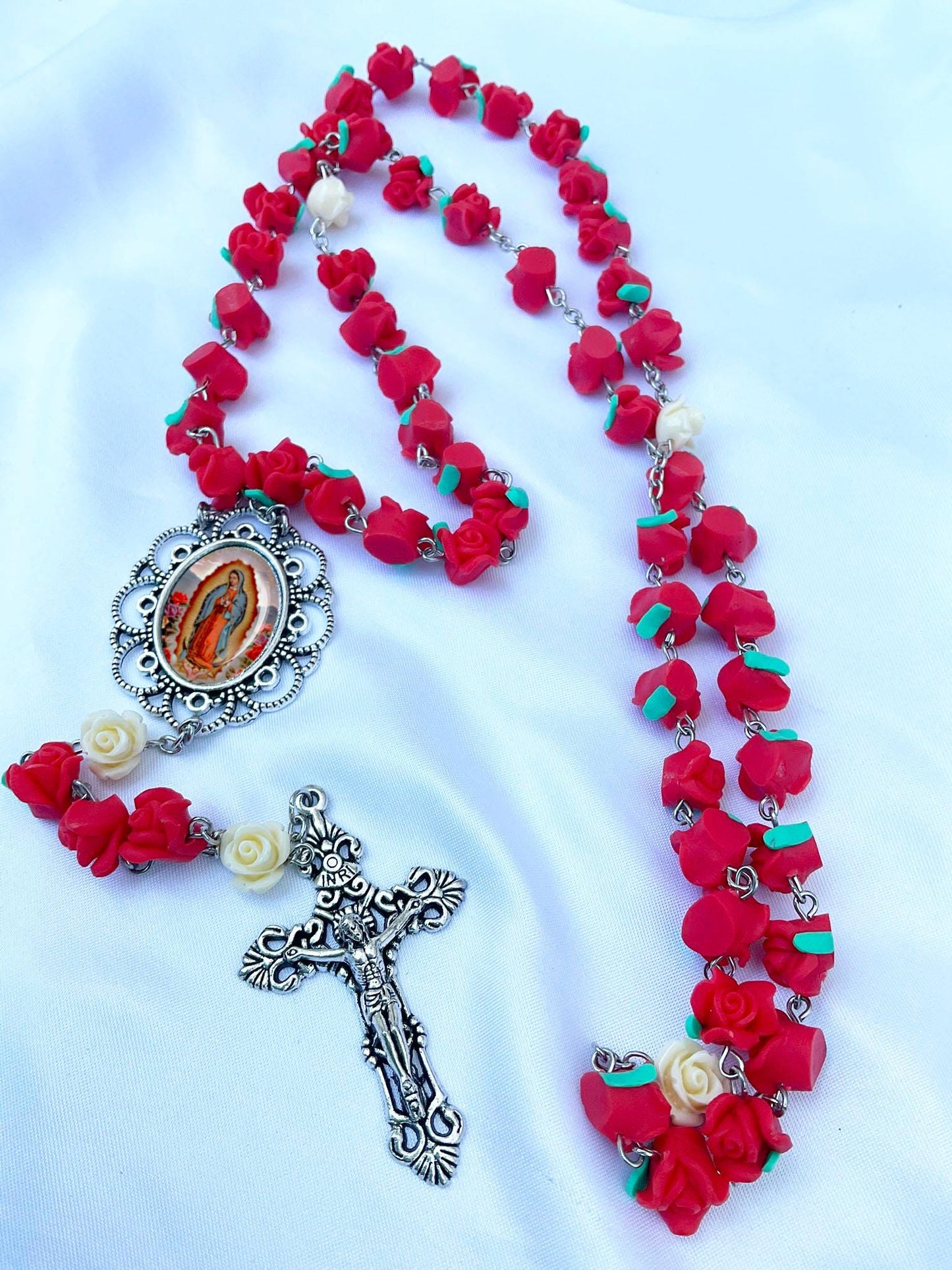 Our Lady of Guadalupe Red Roses Rosary - Catholic Virgin Mary Prayer Beads for Devotion