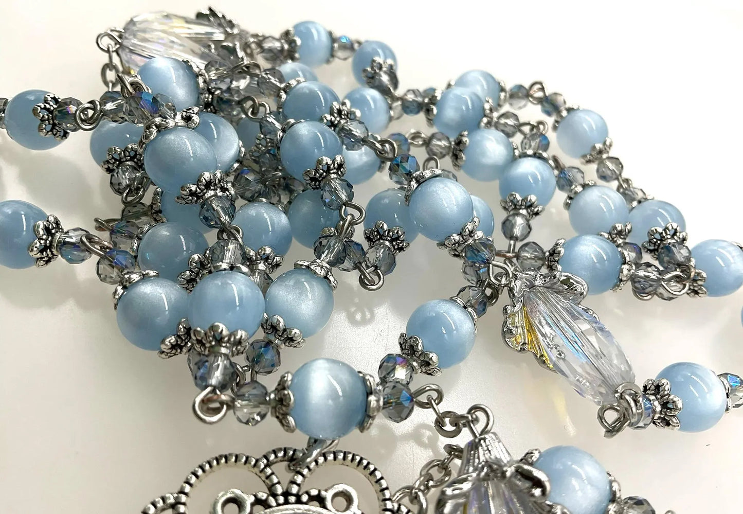 Rosary Immaculate Mary Blue Beads and Sacred Heart