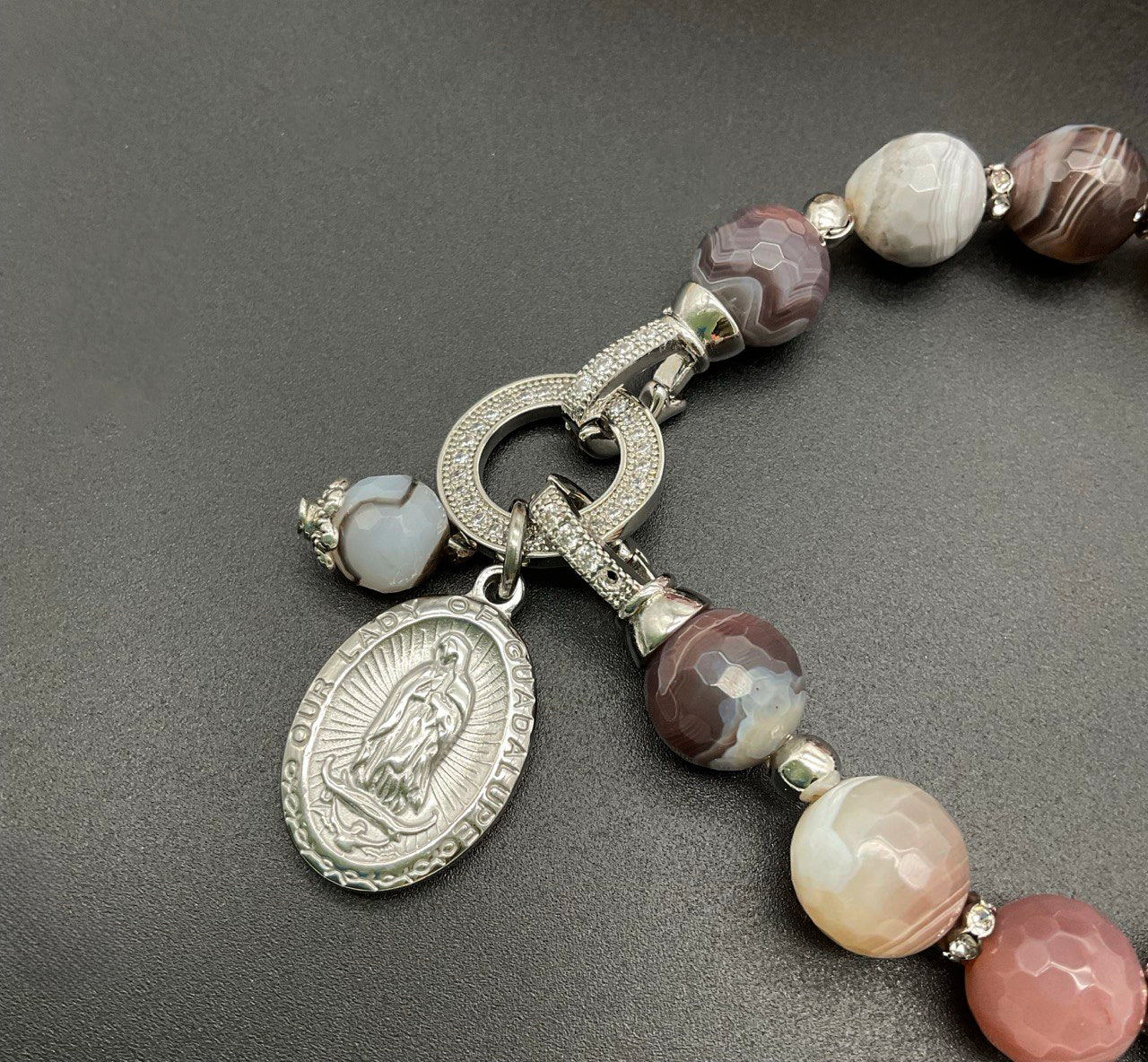 Our Lady of Guadalupe Bracelet | Mother Mary Agate Botswana Bracelet Jewelry